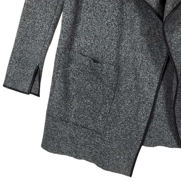 Zara S Womens Cardigan Sweater Gray Black Oversized Open Front Faux Leather - Picture 9 of 13